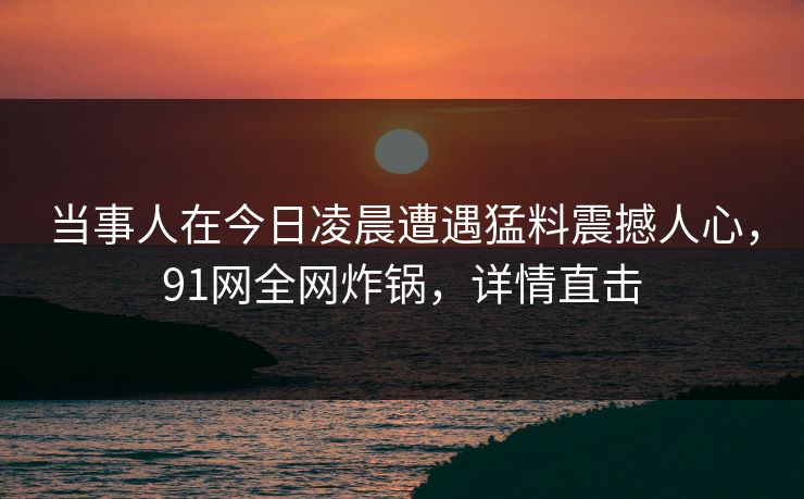 当事人在今日凌晨遭遇猛料震撼人心，91网全网炸锅，详情直击