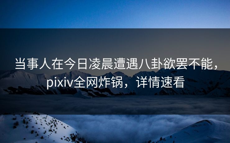 当事人在今日凌晨遭遇八卦欲罢不能,pixiv全网炸锅,详情速看 当事人在今日凌晨遭遇八卦欲罢不能,pixiv全网炸锅,详情速看